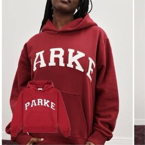 Parke Varsity Hoodie Sweatshirt Burgundy Red Spell Out Small/Medium Oversized